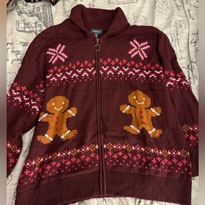 ModCloth gingerbread man zip-up sweater, EUC, 1X